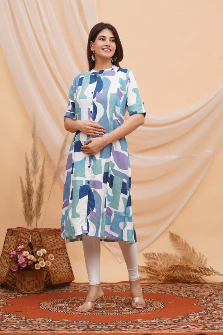 Electric Blue Abstract Feeding Kurti
