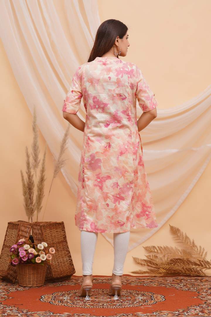 Floral Pink Maternity A Line Kurti