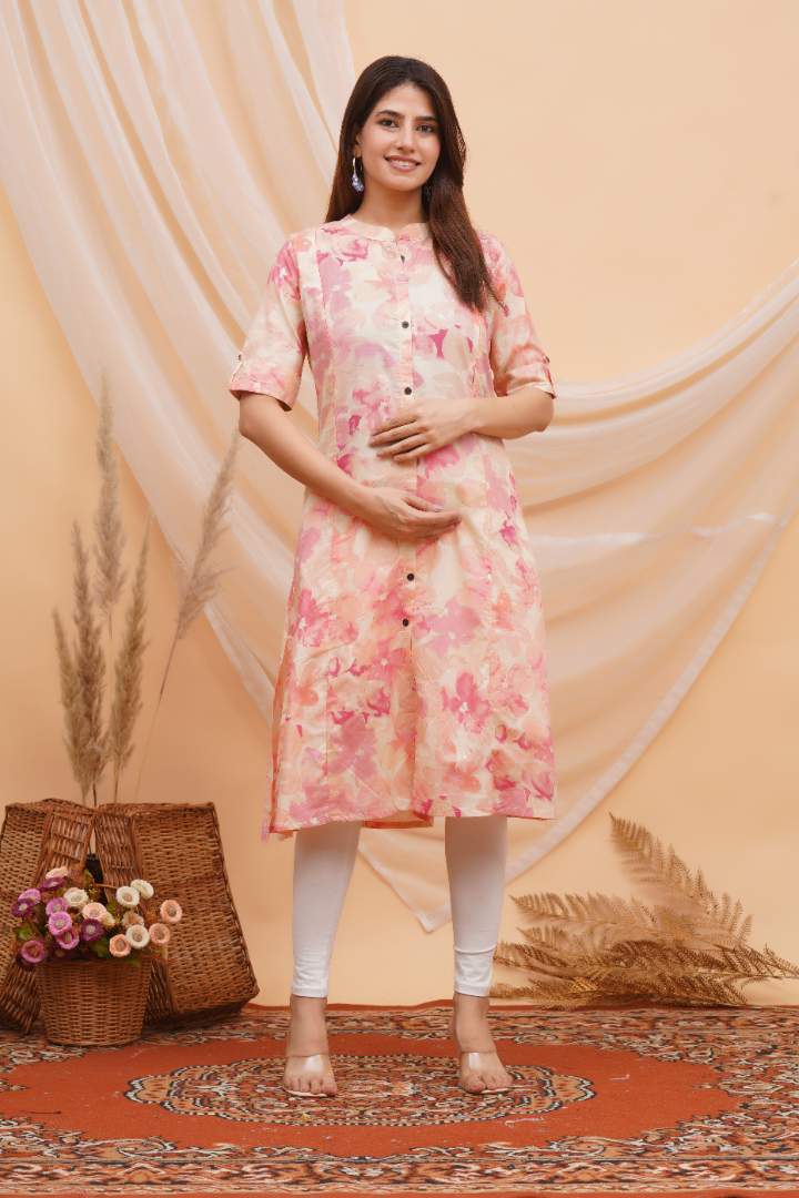 Floral Pink Maternity A Line Kurti