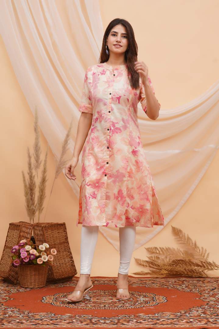 Floral Pink Maternity A Line Kurti
