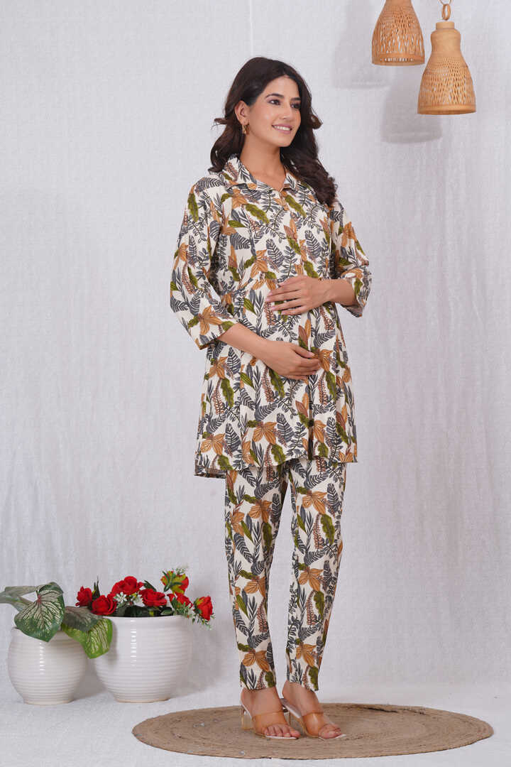 Cream Tropical Printed Feeding Set