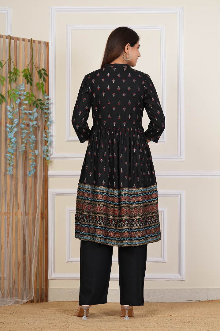 Black Printed Feeding Coord Set