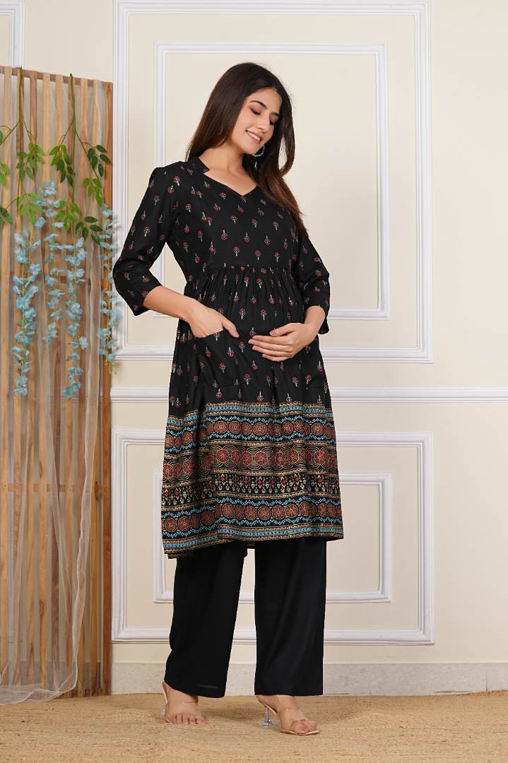 Black Printed Feeding Coord Set