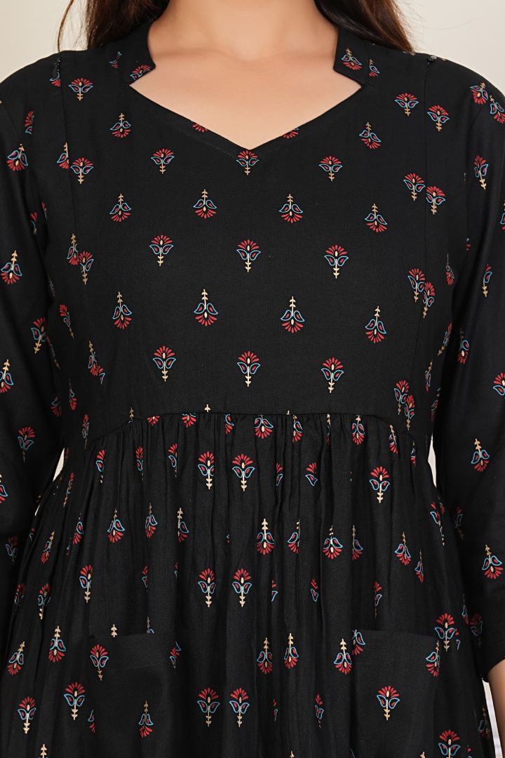 Black Printed Feeding Coord Set