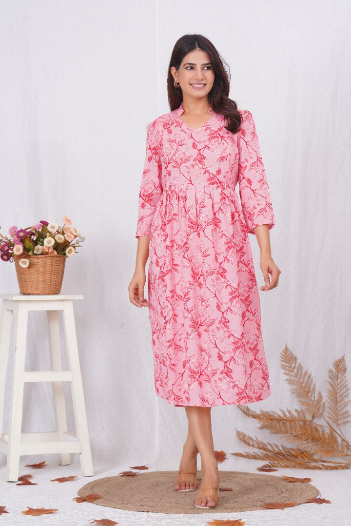 Light Pink Printed Nursing Kurta