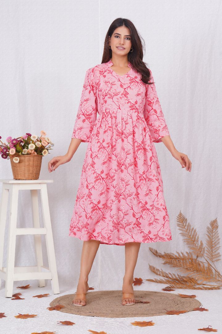 Light Pink Printed Nursing Kurta