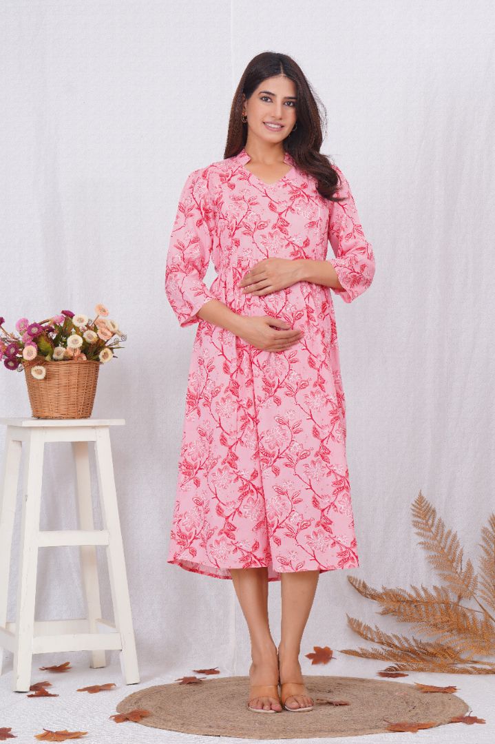 Light Pink Printed Nursing Kurta