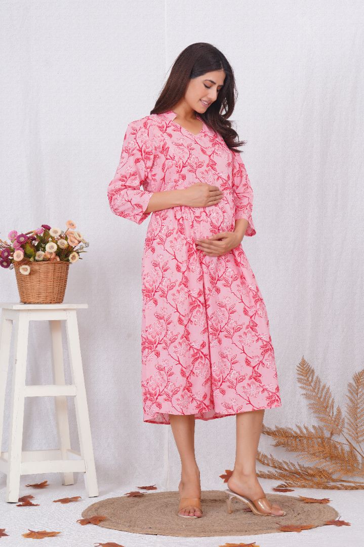 Light Pink Printed Nursing Kurta