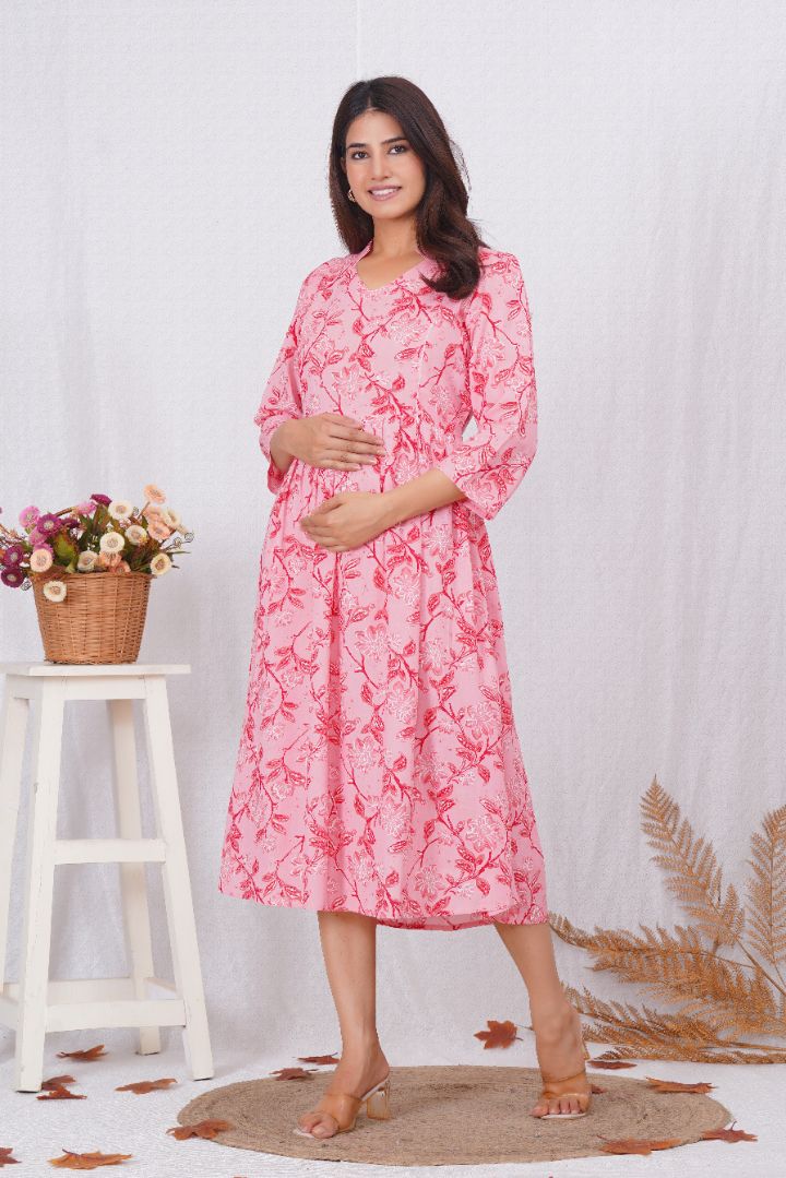 Light Pink Printed Nursing Kurta