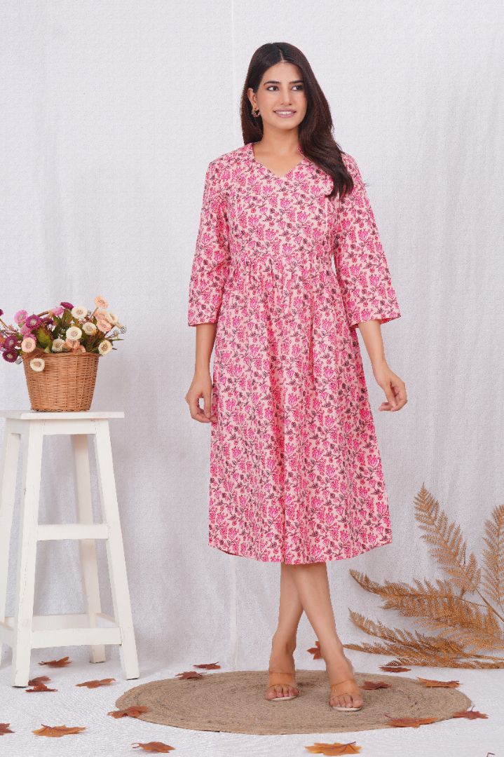Lotus Pink Printed Nursing Kurta