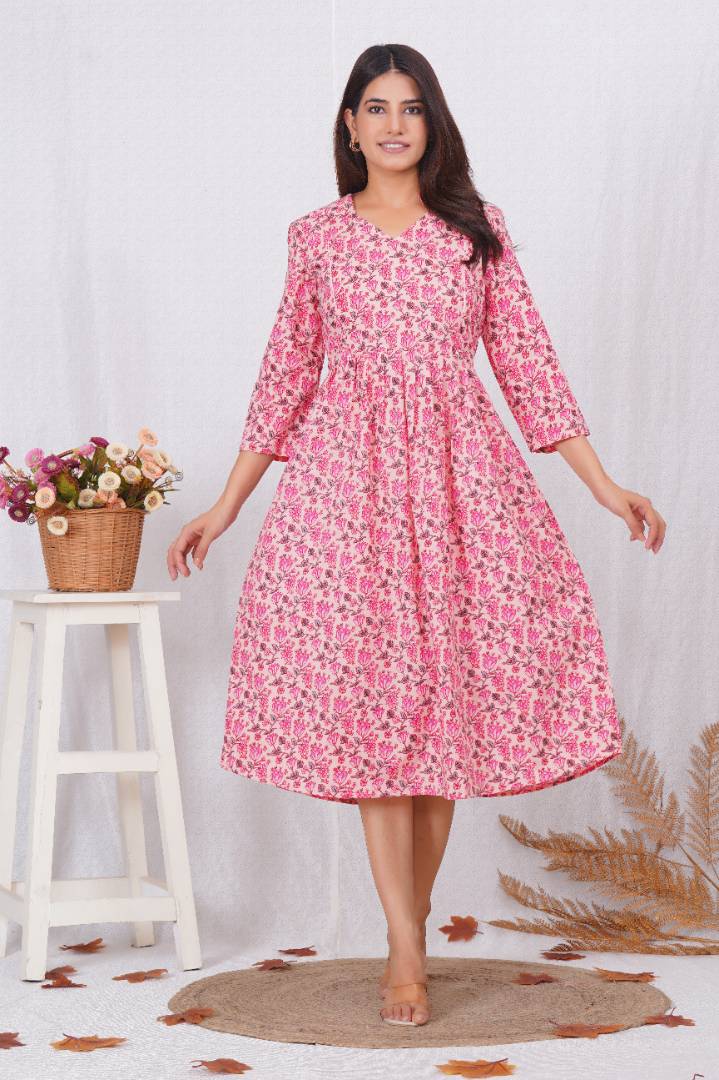 Lotus Pink Printed Nursing Kurta