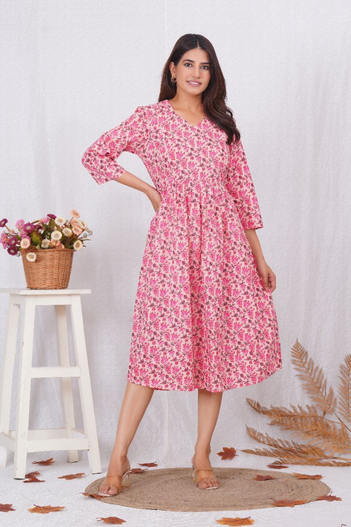 Lotus Pink Printed Nursing Kurta