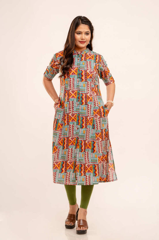 Geometric Cotton A line Feeding Kurta