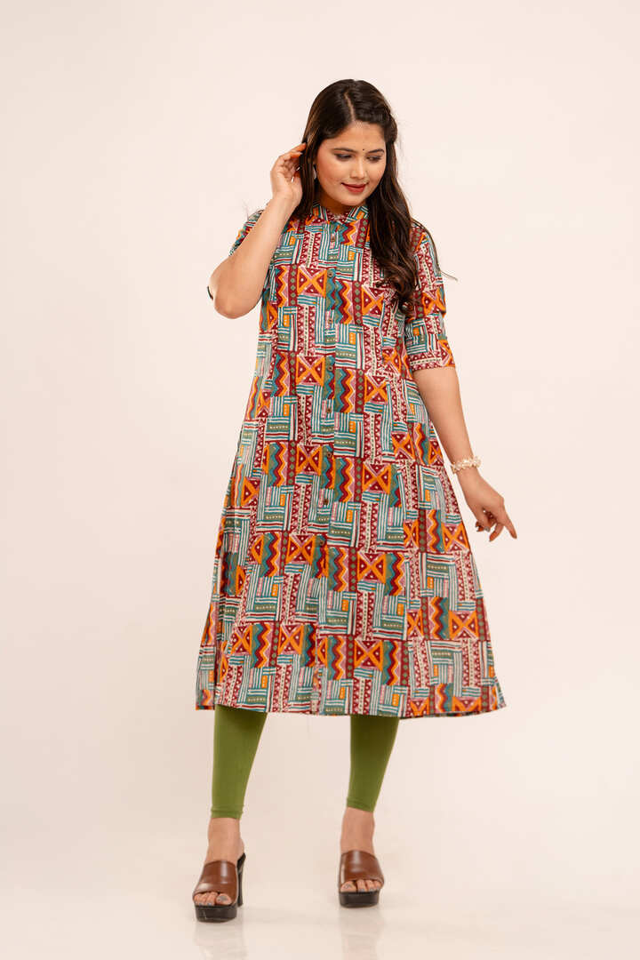 Geometric Cotton A line Feeding Kurta