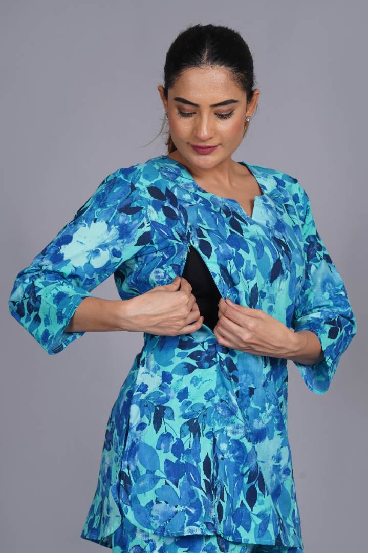 Azure Blue Post Partum Feeding Coord Set