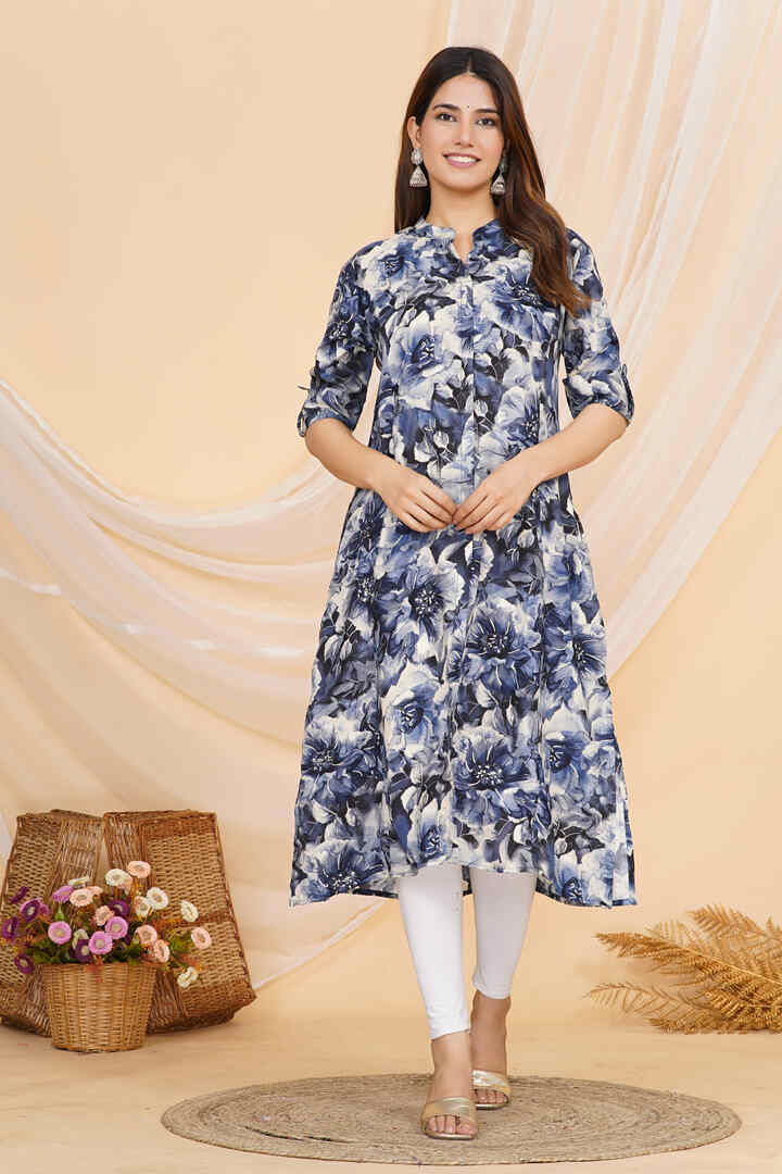 Midnight Blue Floral Feeding Kurta