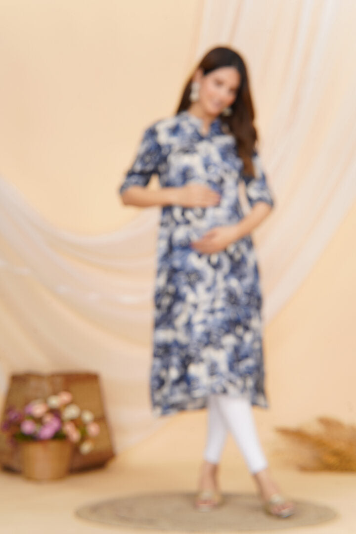 Midnight Blue Floral Feeding Kurta