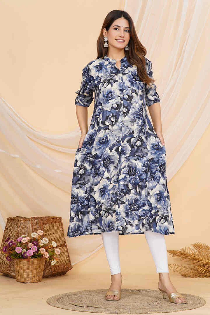 Midnight Blue Floral Feeding Kurta