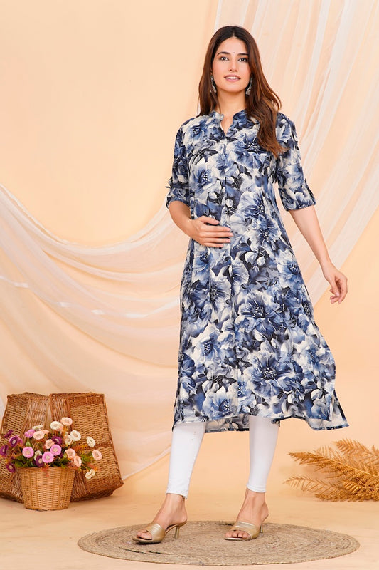 Midnight Blue Floral Feeding Kurta