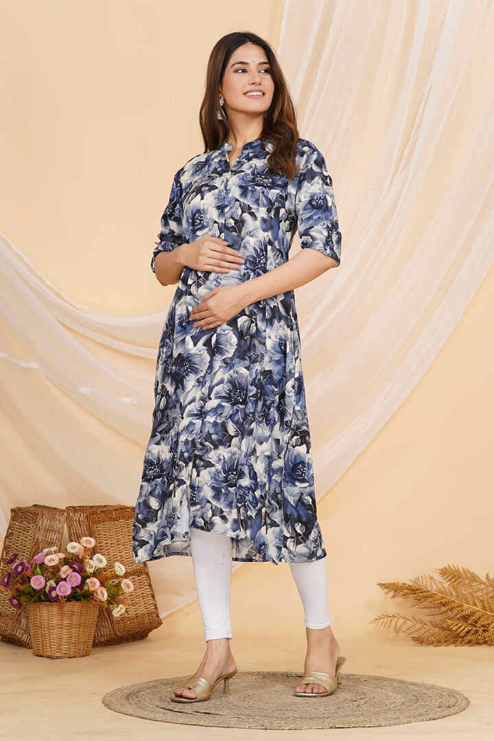 Midnight Blue Floral Feeding Kurta