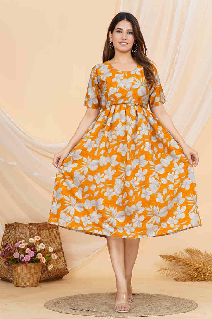 Honey Yellow Zipless Feeding Dress