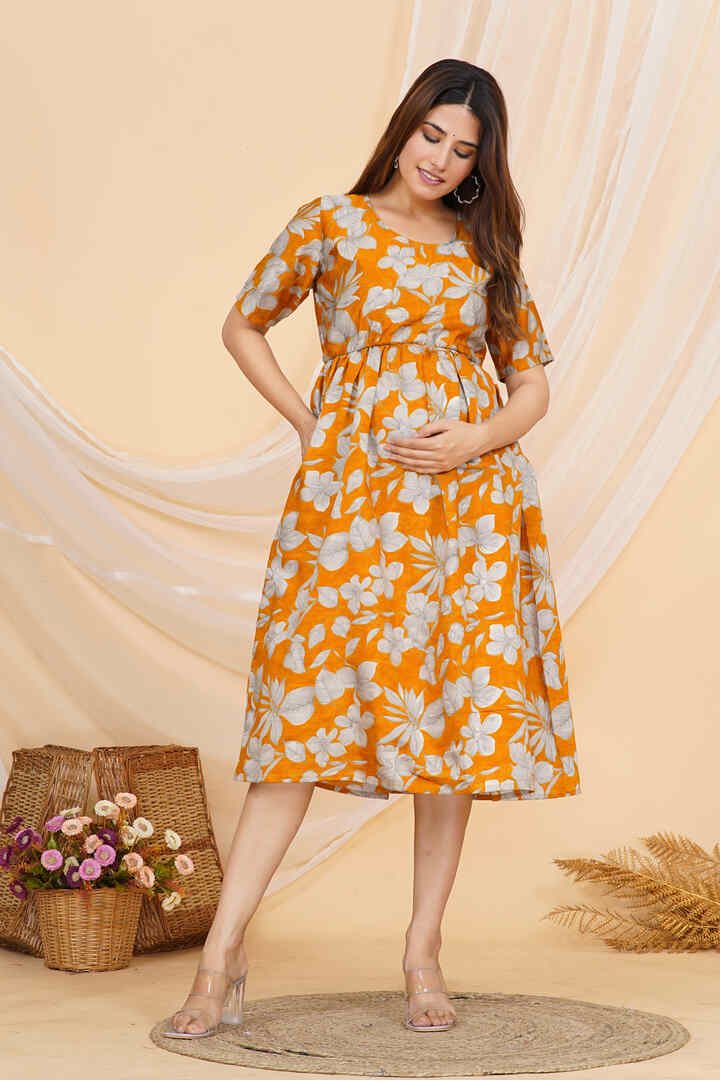 Honey Yellow Zipless Feeding Dress