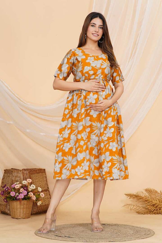 Honey Yellow Zipless Feeding Dress