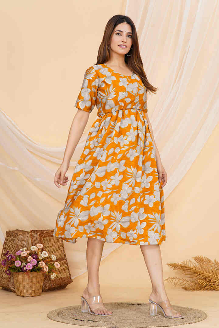 Honey Yellow Zipless Feeding Dress