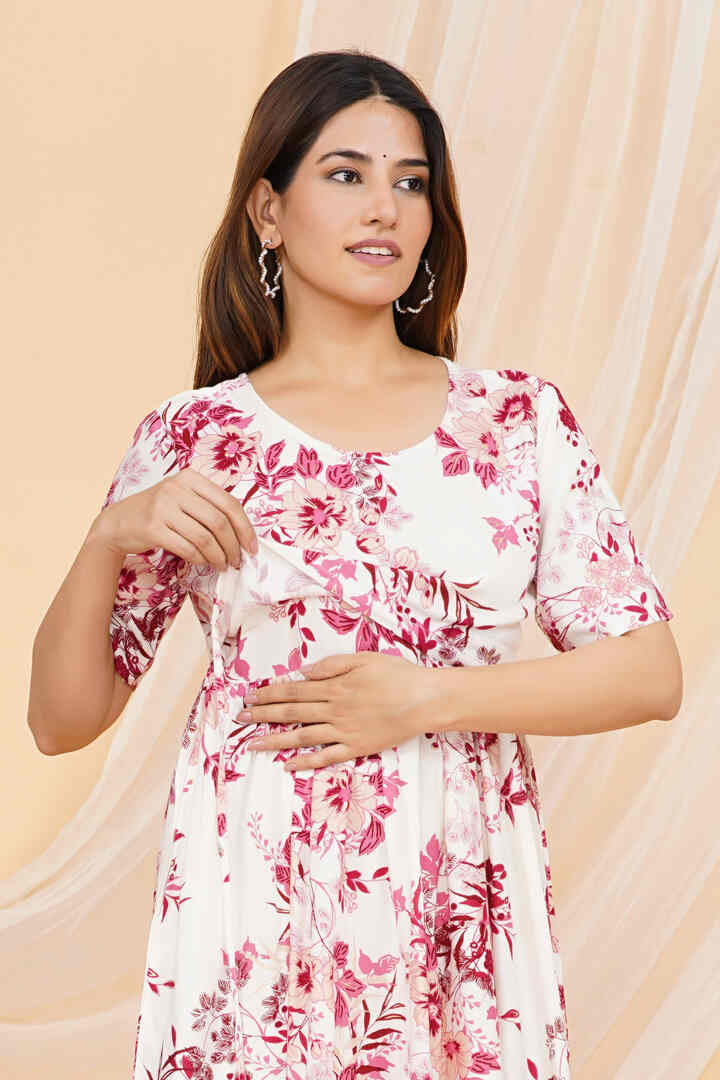 Pink Forest Printed Zipless Feeding Dress