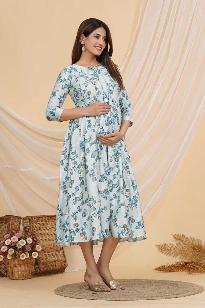 Foil Blue A Line Feeding Dress