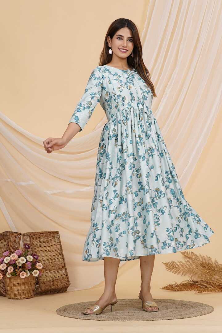 Foil Blue A Line Feeding Dress