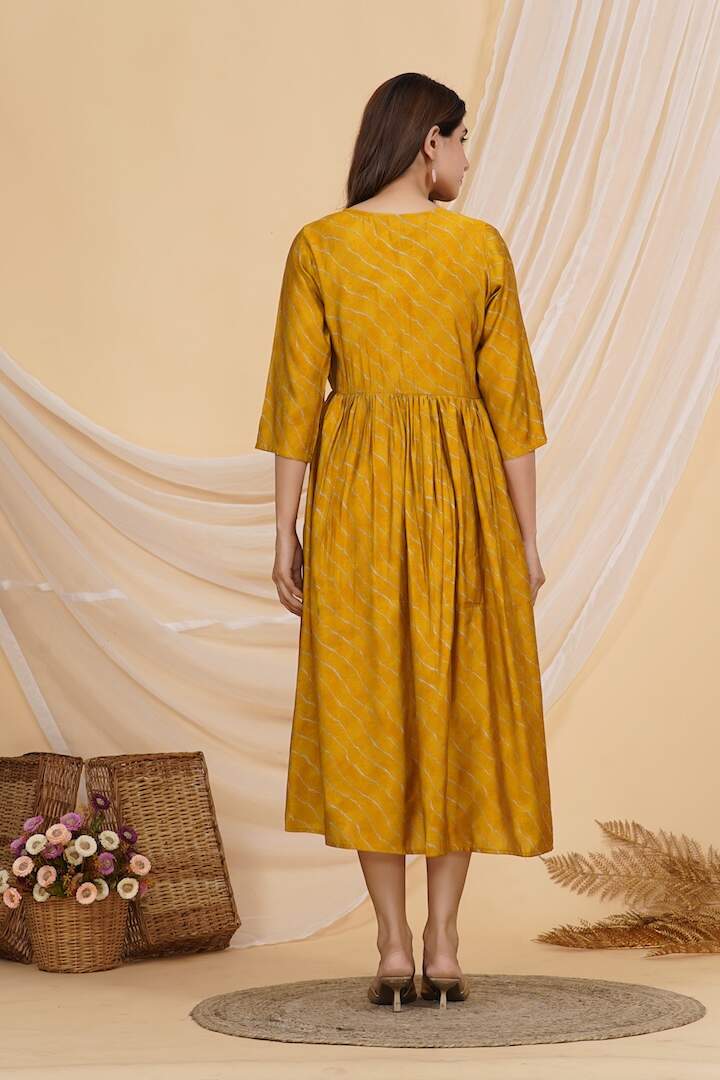 Golden Yellow Leheriya Nursing Dress