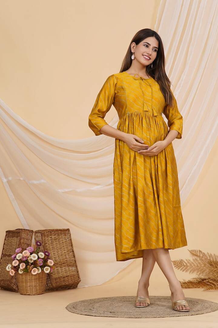 Golden Yellow Leheriya Nursing Dress