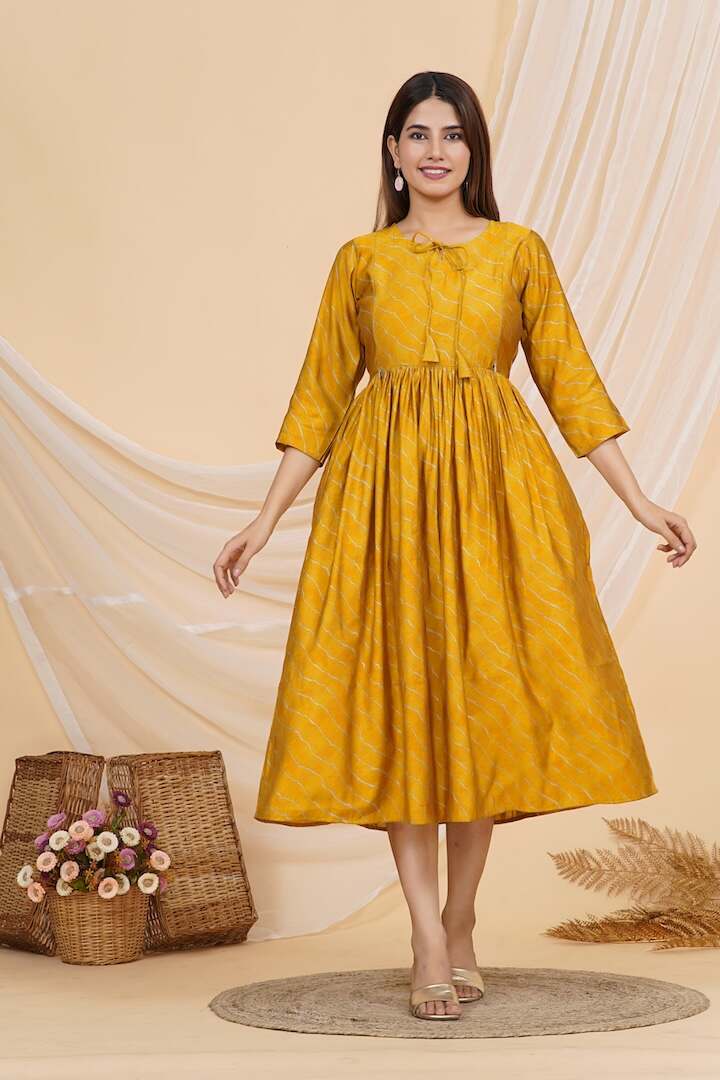 Golden Yellow Leheriya Nursing Dress