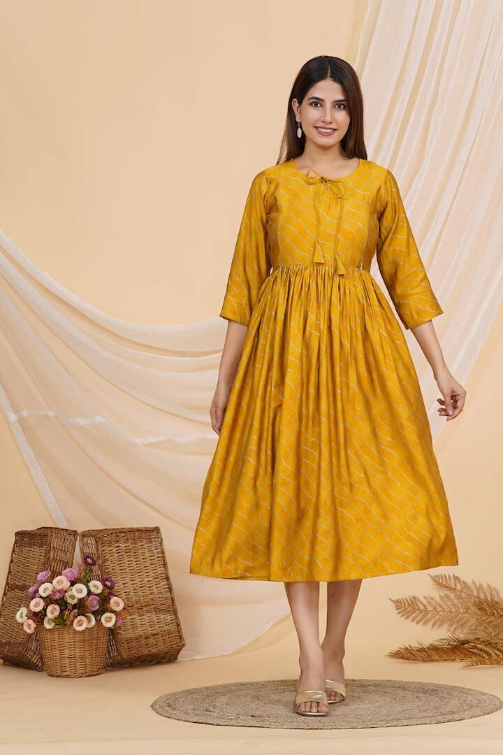 Golden Yellow Leheriya Nursing Dress