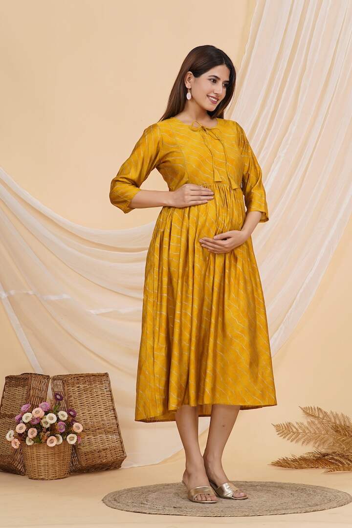 Golden Yellow Leheriya Nursing Dress