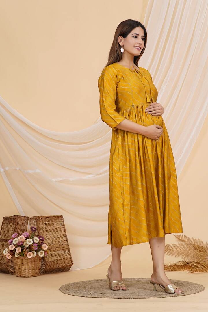 Golden Yellow Leheriya Nursing Dress