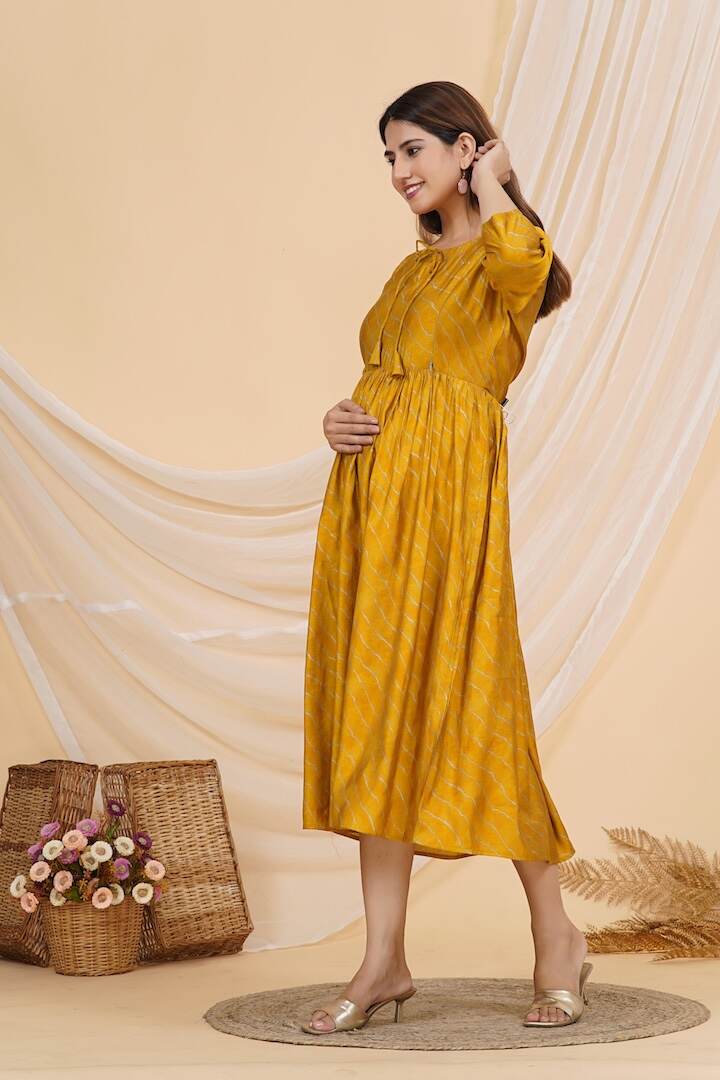 Golden Yellow Leheriya Nursing Dress