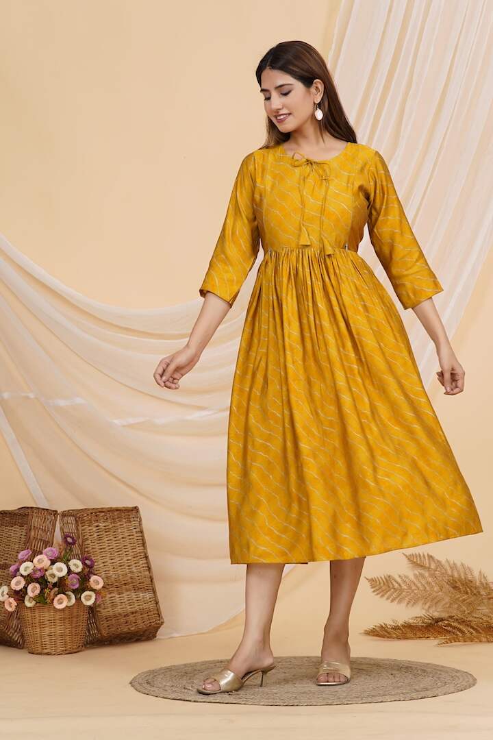 Golden Yellow Leheriya Nursing Dress