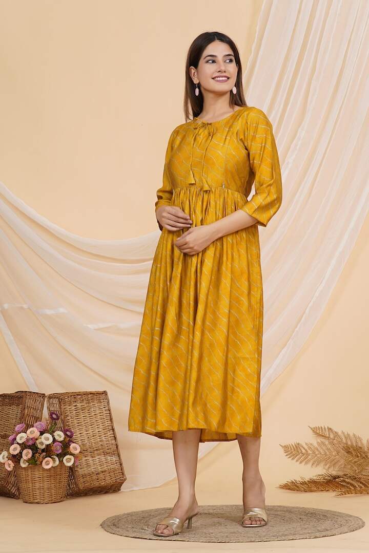 Golden Yellow Leheriya Nursing Dress