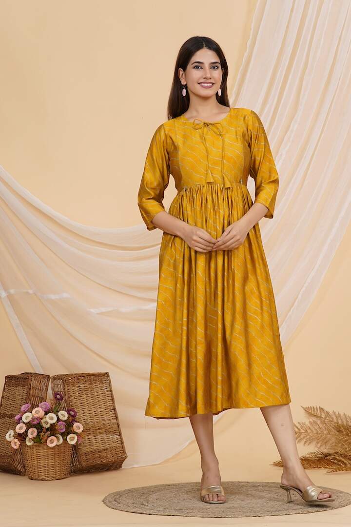 Golden Yellow Leheriya Nursing Dress