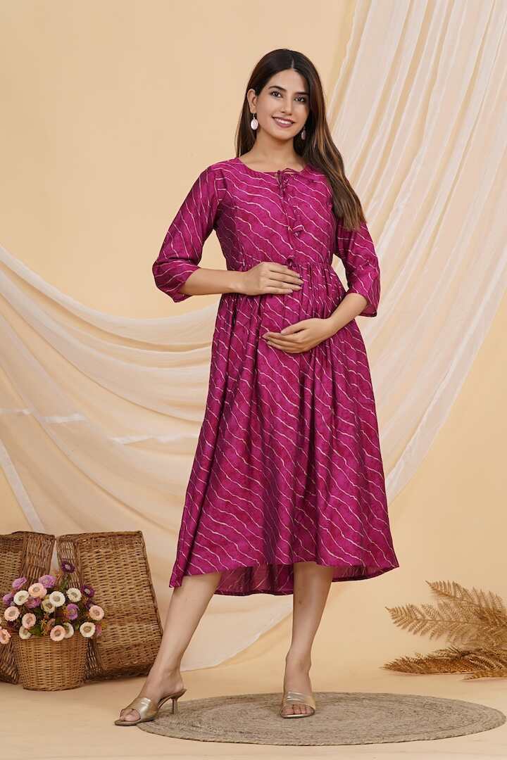 Rose Pink Leheriya Nursing Dress