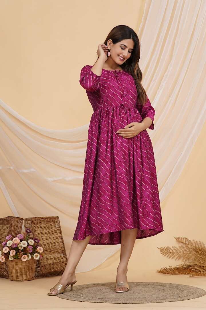 Rose Pink Leheriya Nursing Dress