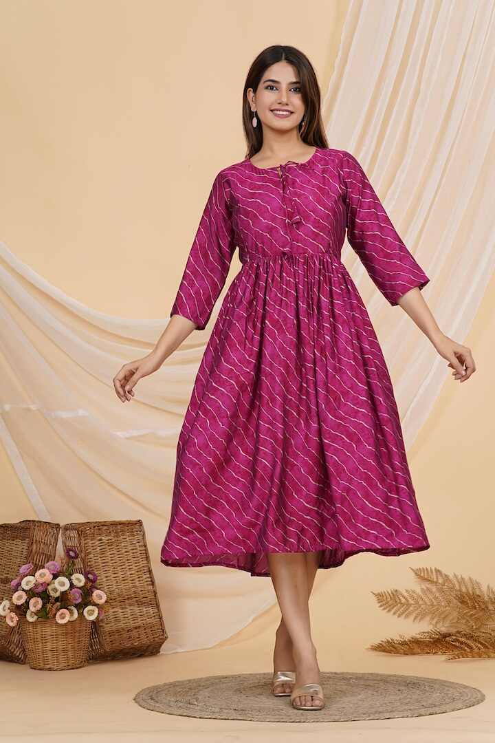 Rose Pink Leheriya Nursing Dress