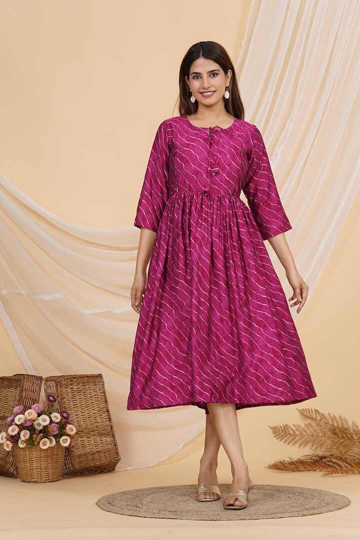 Rose Pink Leheriya Nursing Dress