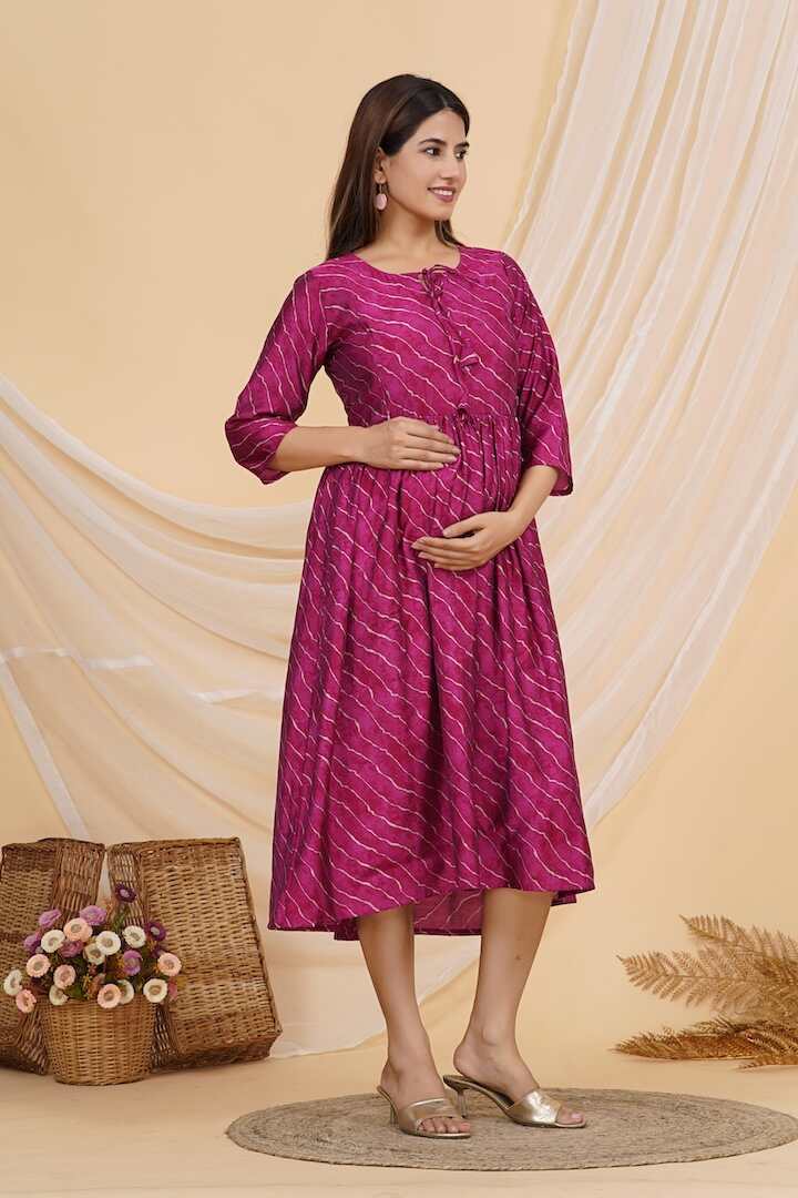 Rose Pink Leheriya Nursing Dress