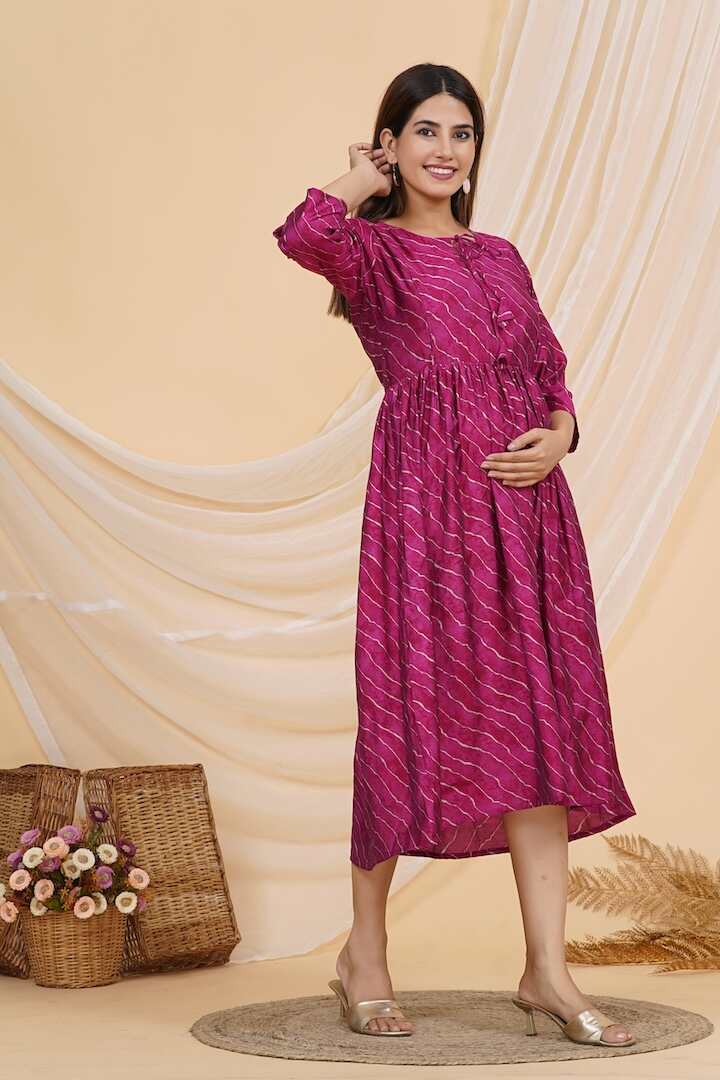 Rose Pink Leheriya Nursing Dress