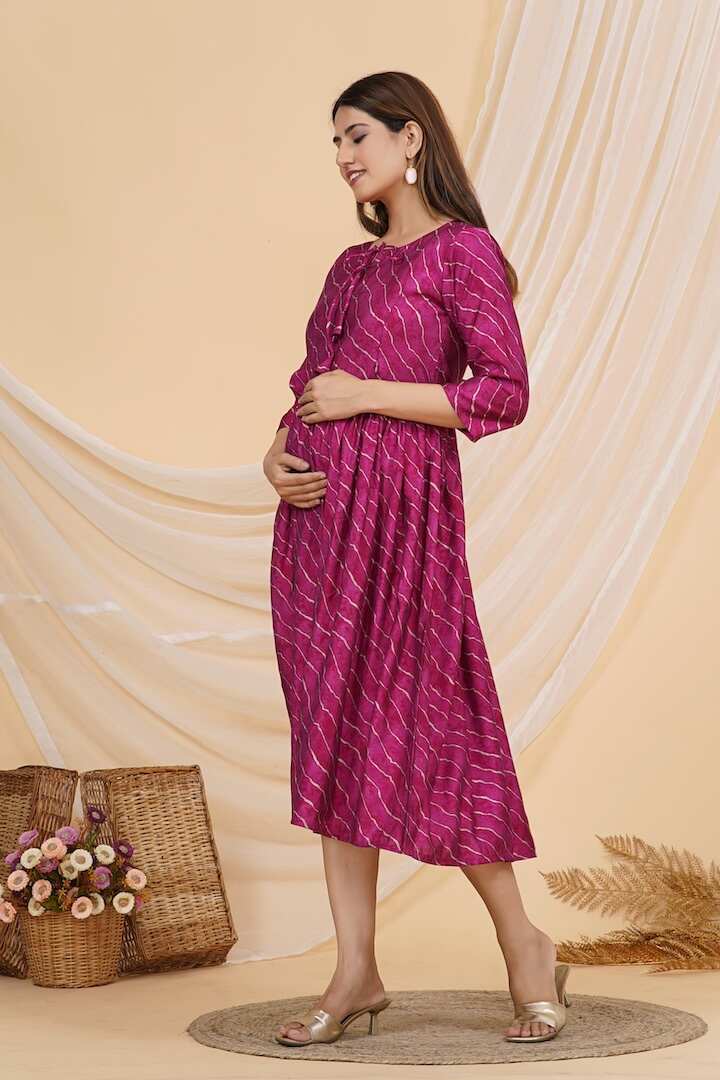 Rose Pink Leheriya Nursing Dress