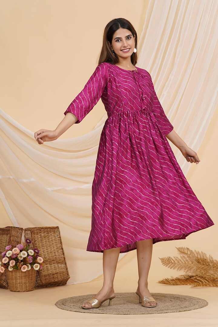 Rose Pink Leheriya Nursing Dress