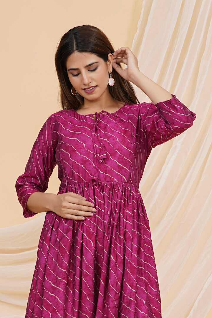 Rose Pink Leheriya Nursing Dress